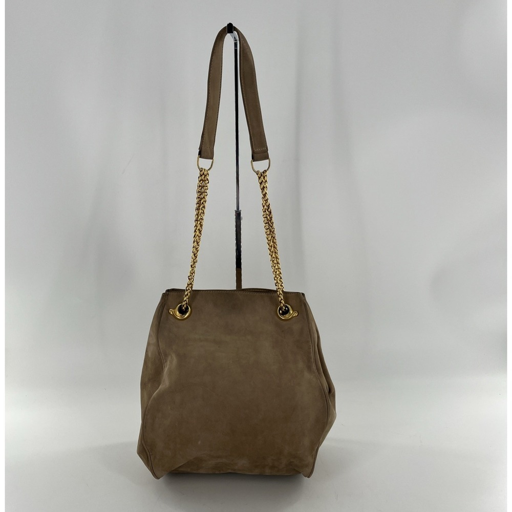 Rare De Vecchi Hamilton Hodge Shoulder Bag Nubuck Leather Gold Chain Strap Taupe